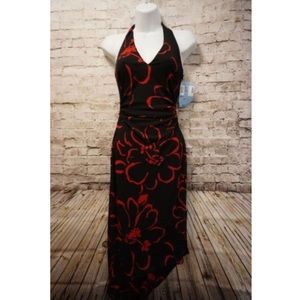 David Meister Prom Dress Black and Red Halter Top